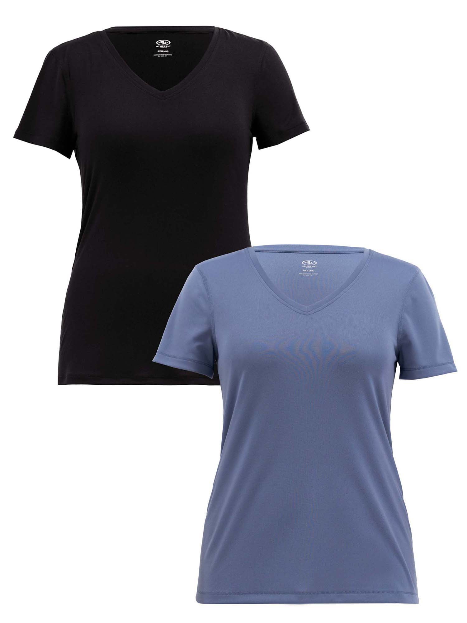 Athletic Works Women's Active V-Neck T-Shirt with Short Sleeves, 2-Pack ...