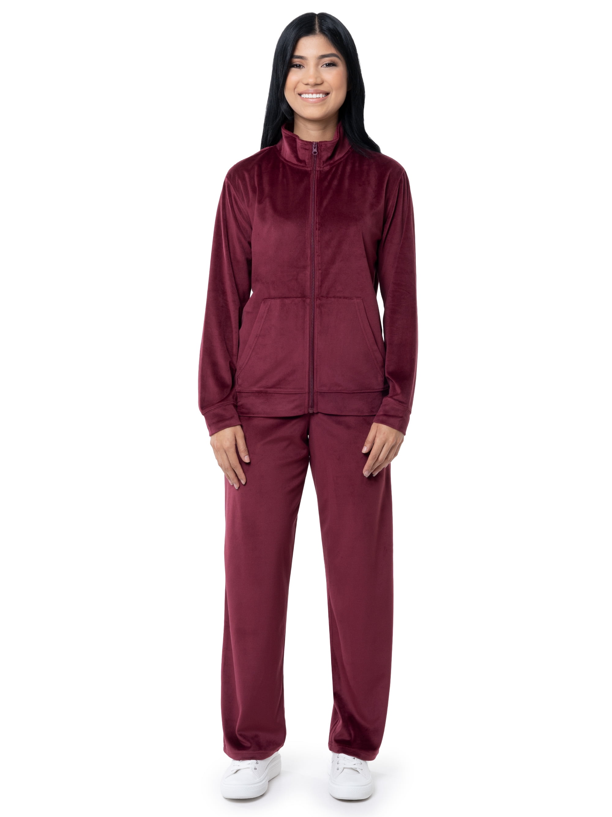 Athletic Works Women's Active Velour Zip-Up Track Jacket and Pants, 2-Piece  Set 