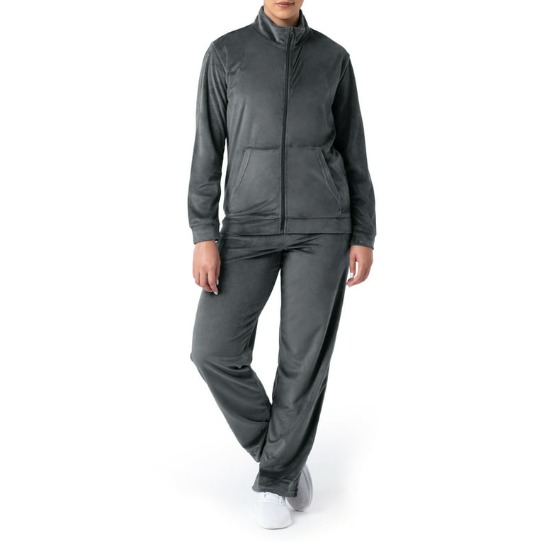 Athletic Works Women's Velour Zip-Up Track Jacket Pants, 2-Piece Set - Walmart.com