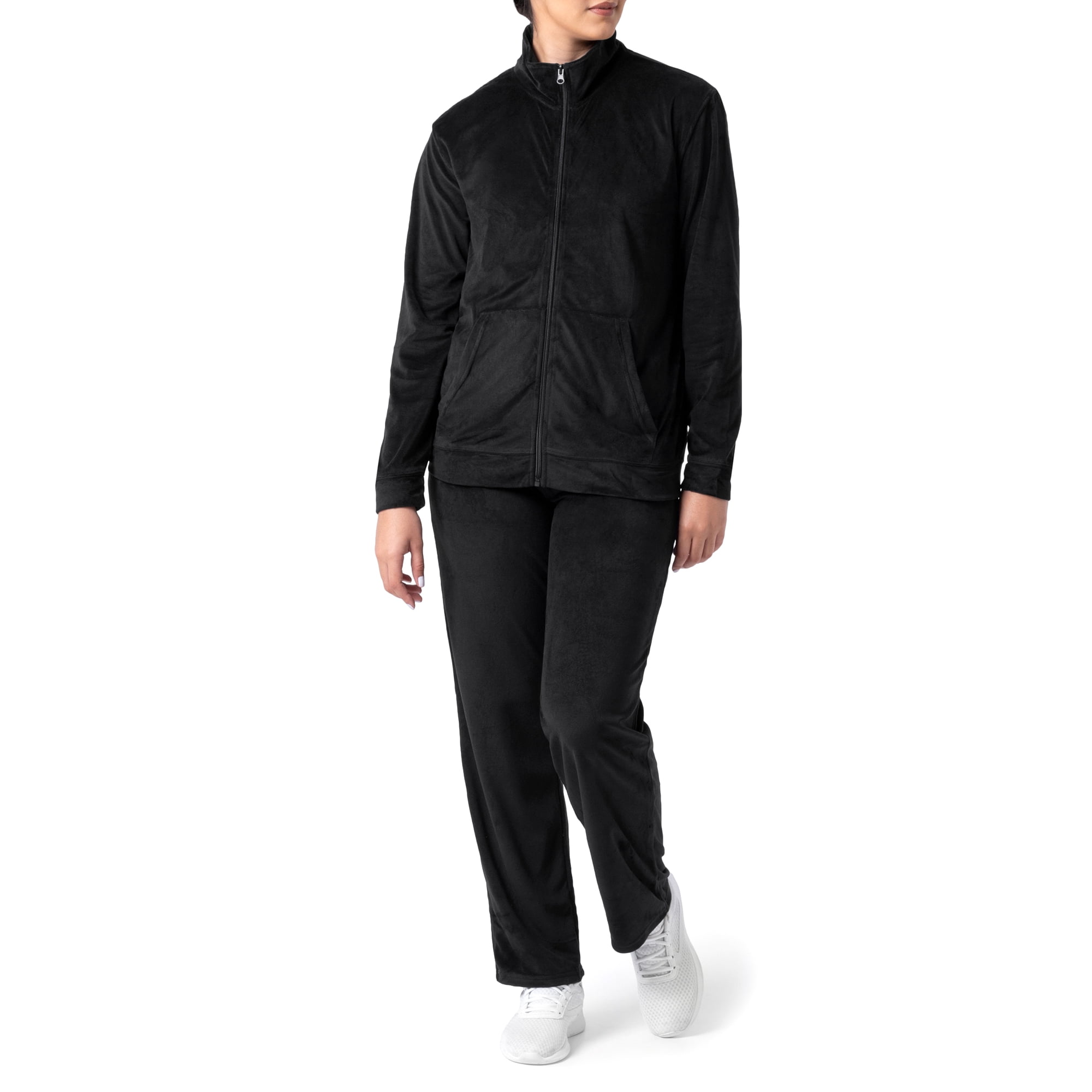 Athletic Works Women's Active Velour Zip-Up Track Jacket and Pants