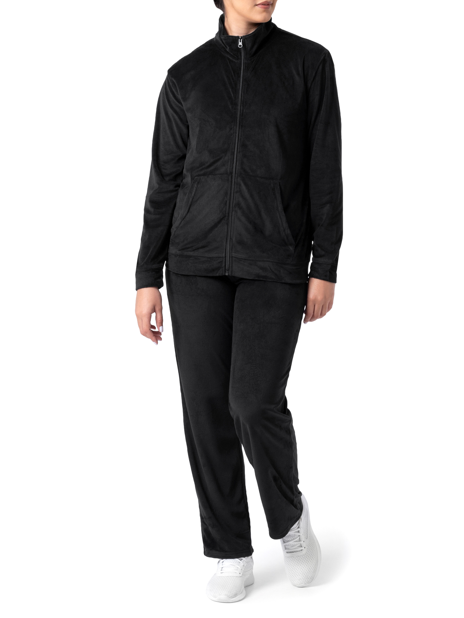 Athletic Works Women's Active Velour Zip-Up Track Jacket and Pants, 2-Piece Set - image 1 of 6