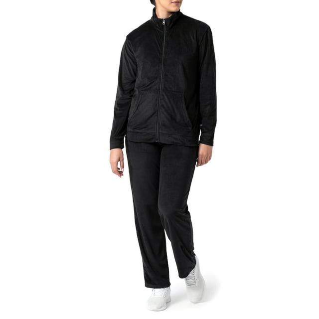 Athletic Works Women's Active Velour Zip-Up Track Jacket and Pants, 2-Piece Set