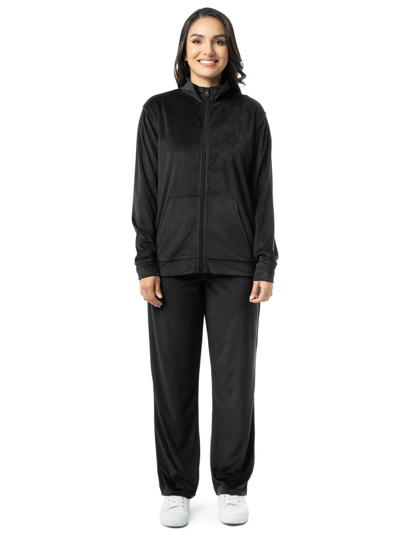 Athletic Works Women's Soft Velour Jacket and Pant Tracksuit, Size