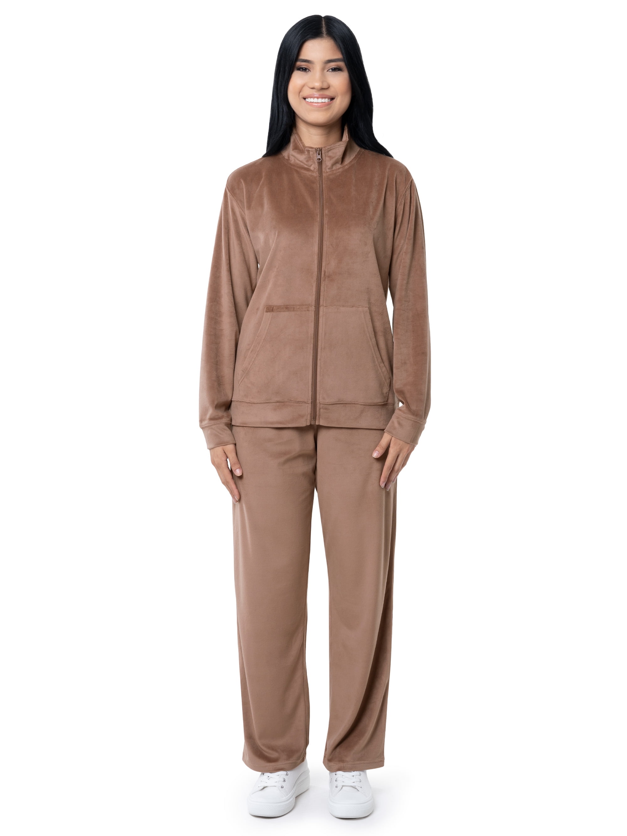Athletic Works Women's Active Velour Zip-Up Track Jacket and Pants, 2-Piece Set Athletic Works Women's Active Velour Zip-Up Track Jacket and Pants, 2-Piece Set