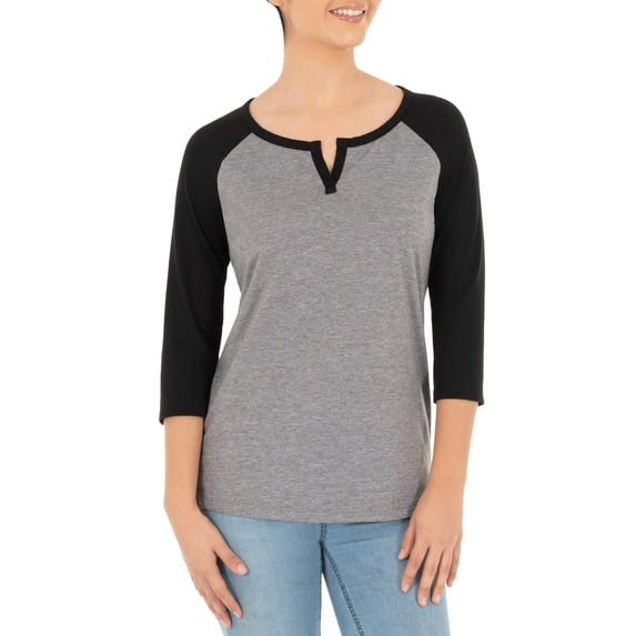 Athletic Works Women's Athleisure Split Neck Baseball T-shirt