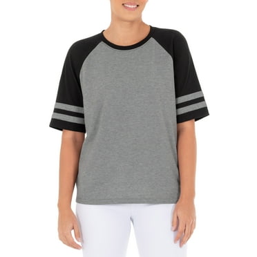 Athletic Works Women's Athleisure Raglan Short Sleeve Varsity Stripe Baseball T-Shirt, size S-XXL