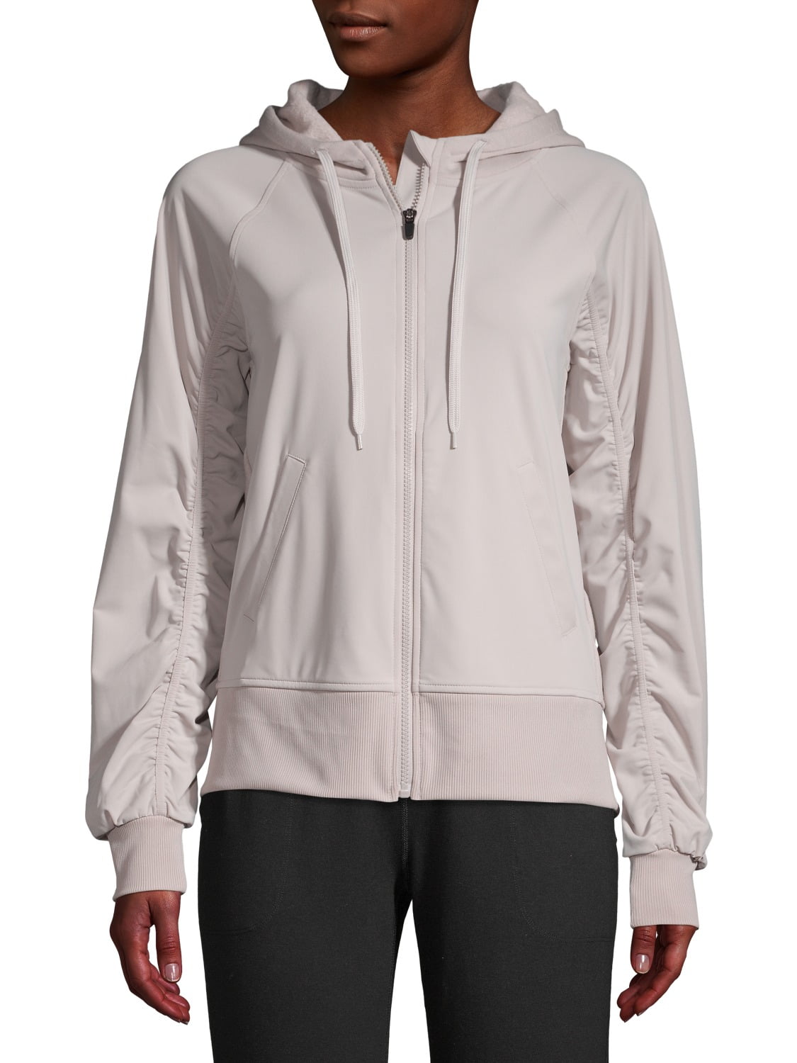 Athletic Works Women's Athleisure Zip Front Hooded Jacket with Shirred ...