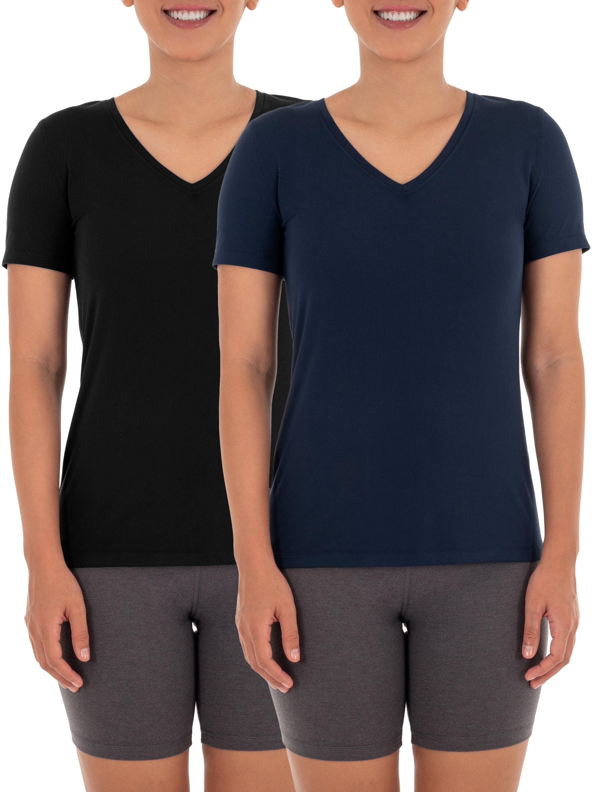 Amoretu Women's V-Neck Short Sleeve Tee - Basic Summer Top, Loose Fit, Curved Hem, Navy Blue XL - View #8