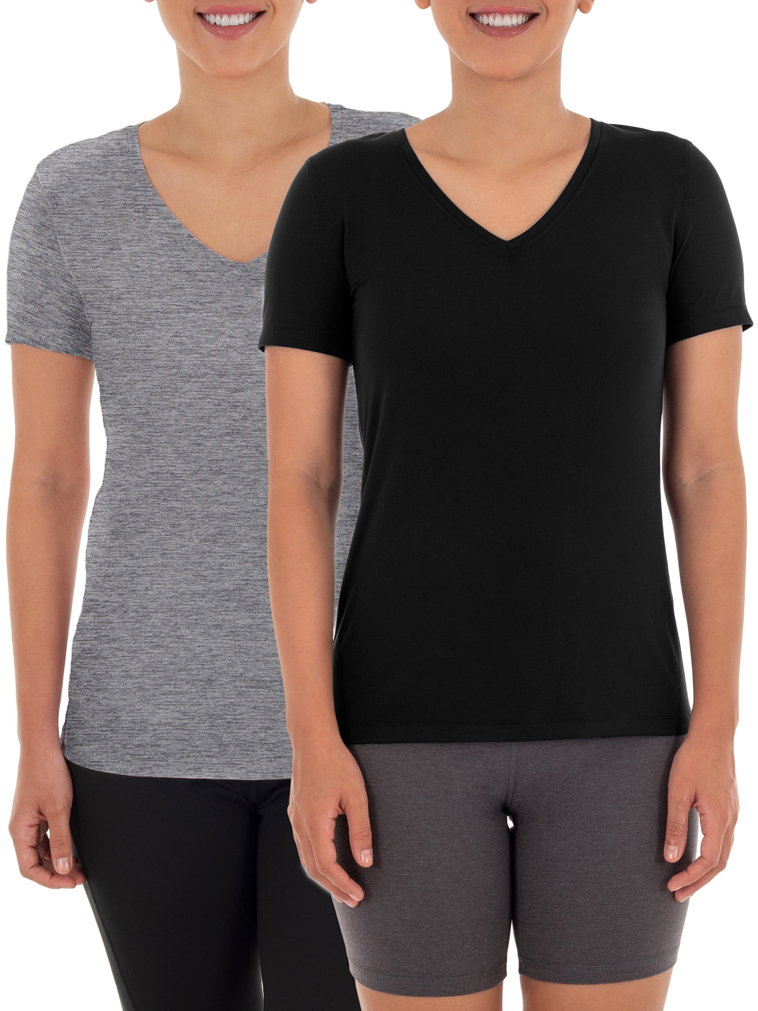 Real Essentials Women's Short Sleeve V-Neck Activewear T-Shirt