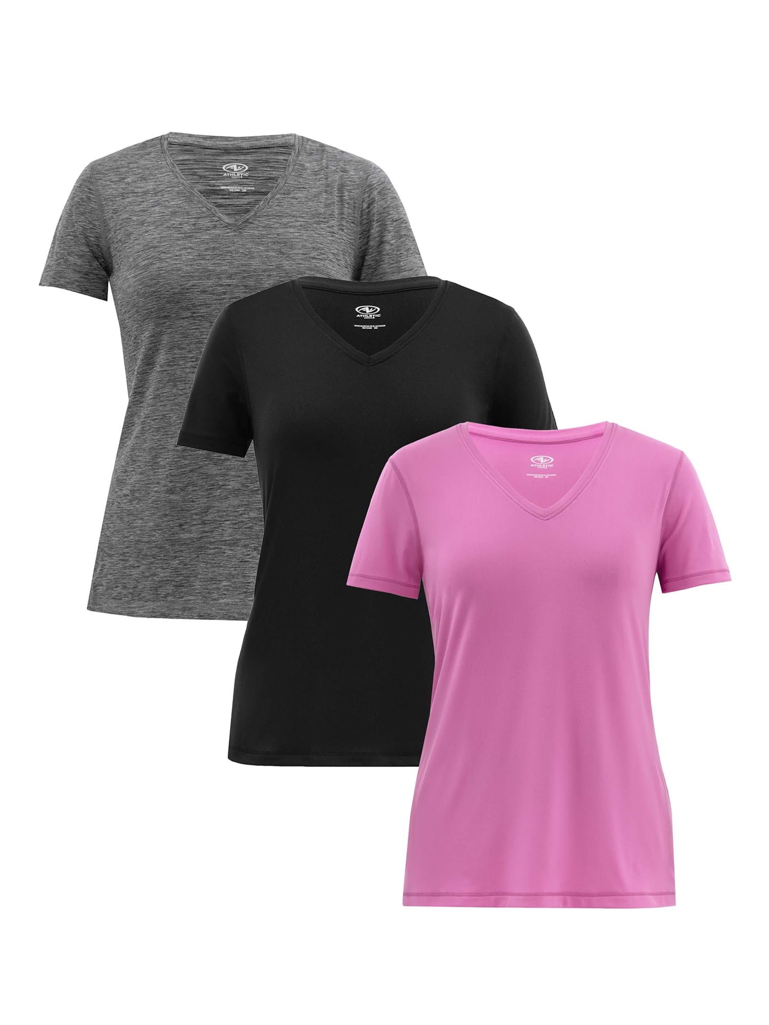 Athletic Works Women's Active Sleeve V-Neck T-Shirt, 3-Pack -