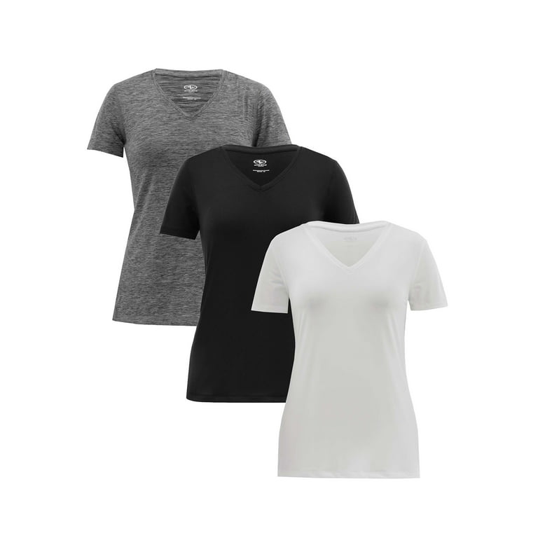 Athletic Works Women's Core Active Short Sleeve V-Neck T-Shirt, 3-Pack