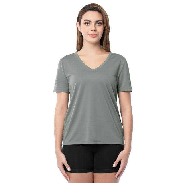 Athletic Works Women's Core Active Texture Knit Short Sleeve V-Neck T-Shirt, Sizes XS-XXXL