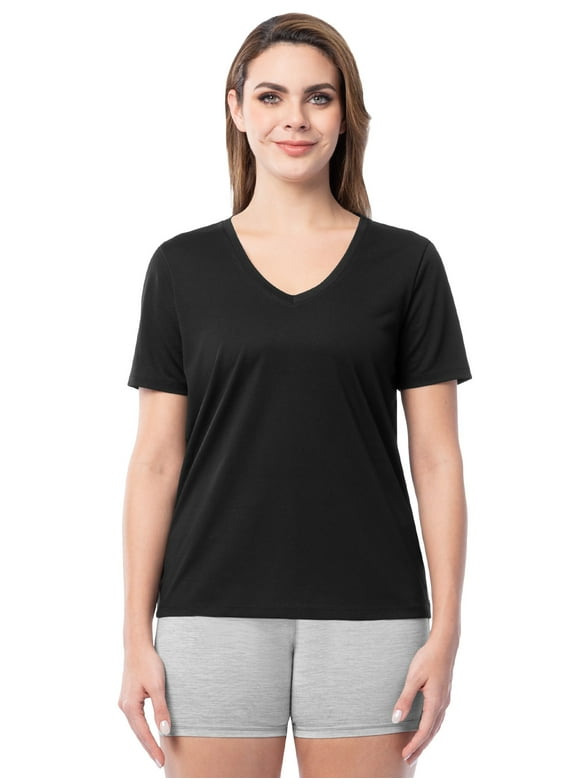 Women's Active Texture Knit V-Neck Tee, Sizes XS-XXXL