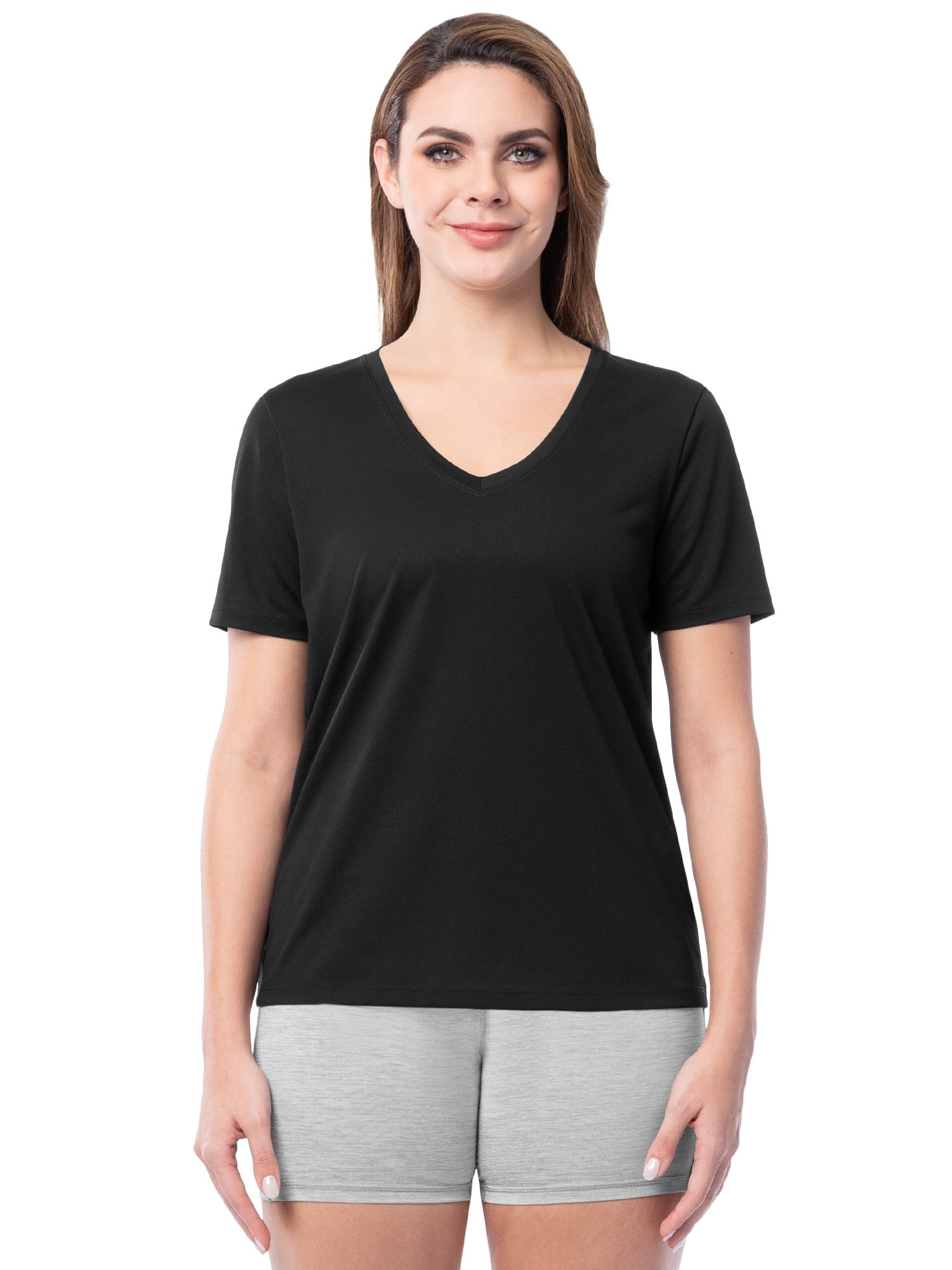 Athletic Works Women's Active Texture Knit V-Neck Tee, Sizes XS-XXXL