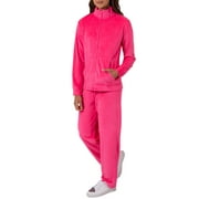 Athletic Works Women's Soft Velour Zip-Up Track Jacket and Pant Set, Size XS-XXL