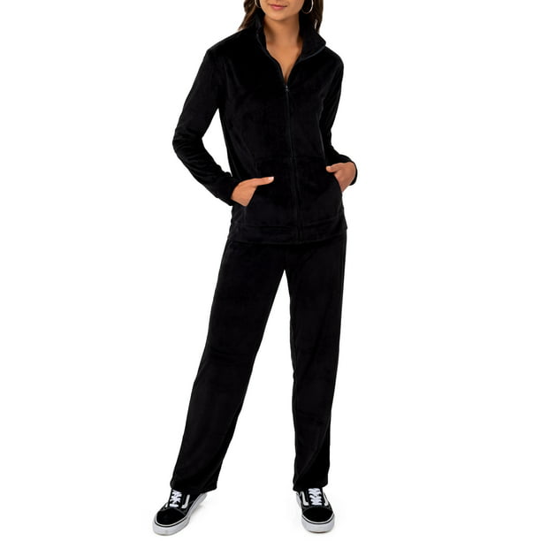 Athletic Works Women's Essential Velour Jacket and Pant Tracksuit ...