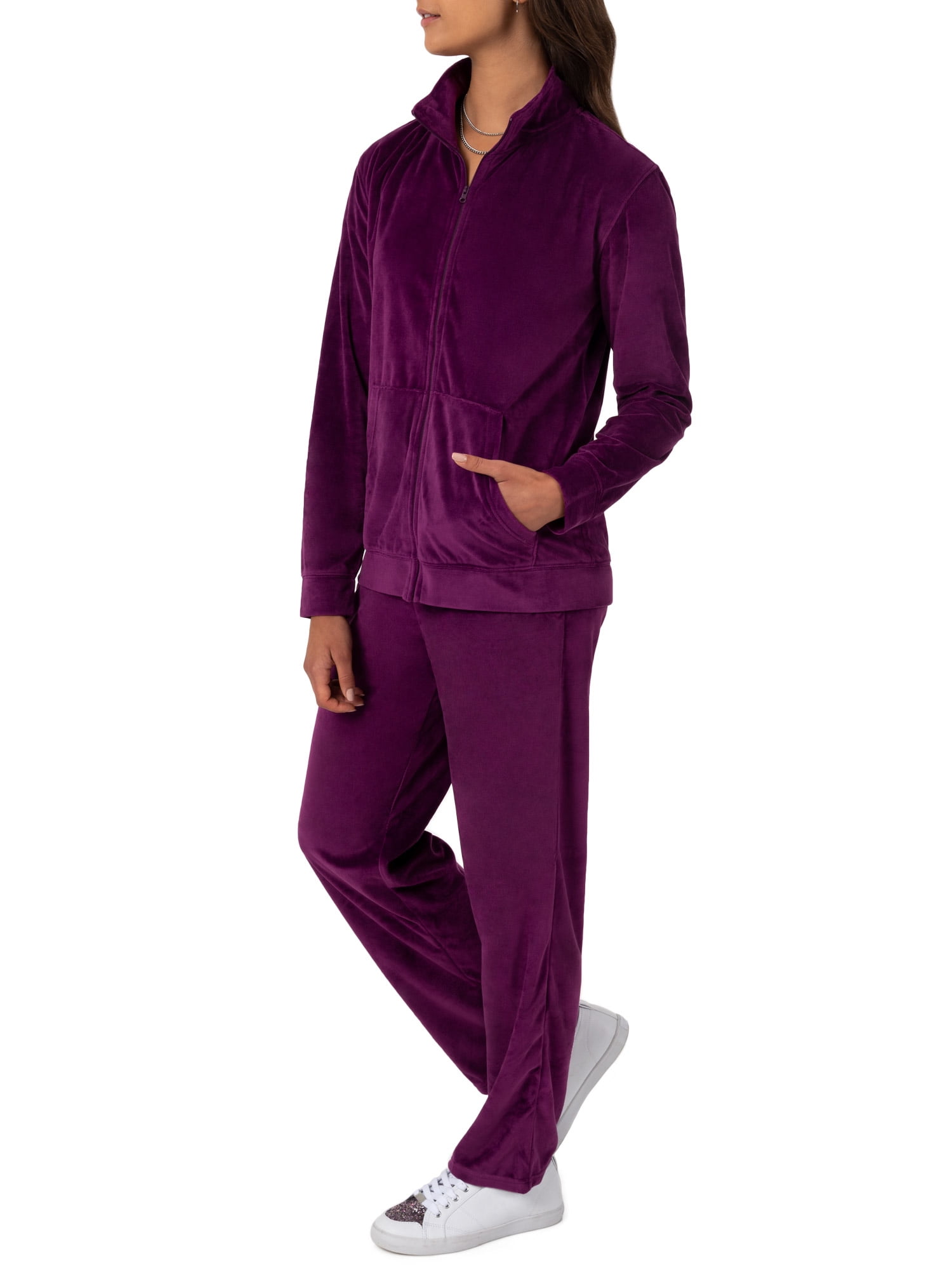 Athletic Works Women's Soft Velour Jacket and Pant Tracksuit, Size S-XXL