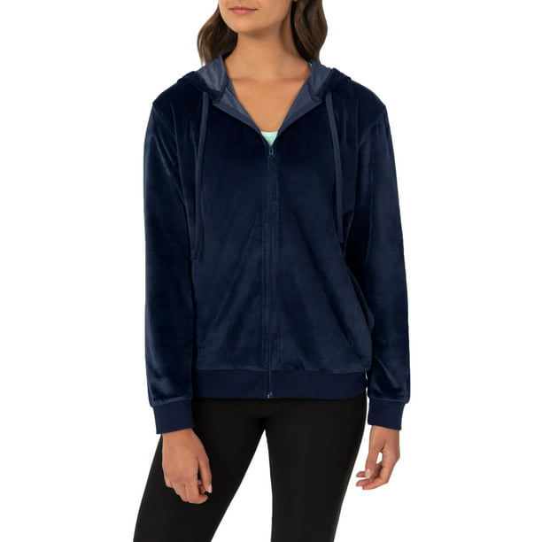 Athletic Works Women's Essential Velour Track Jacket with Hood and ...