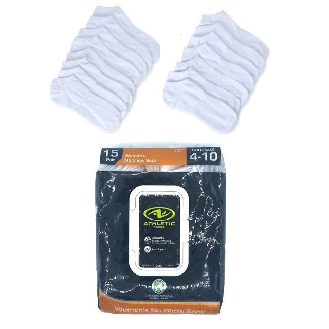 Athletic Works Women's No Show Socks with Arch Support, 15Pack, Size 4