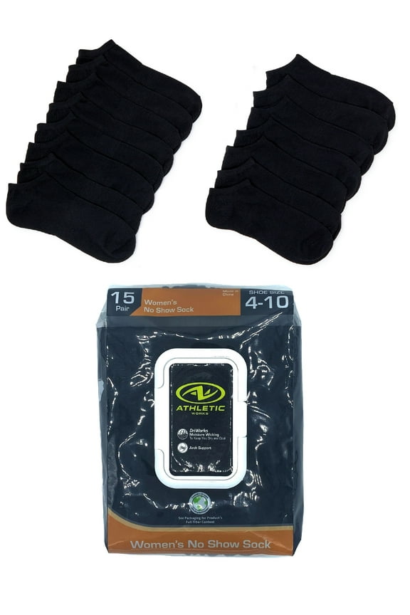 Women's No-Show Socks with Arch Support, 15-Pack