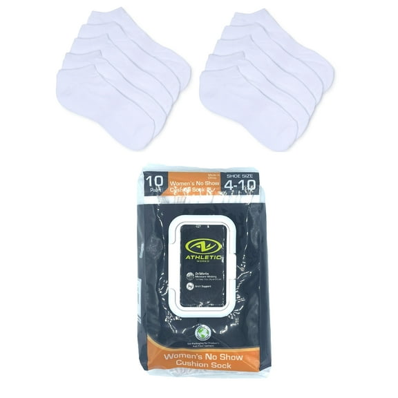 Athletic Works Women's No Show Socks with Cushion and Arch Support, 10-Pack, Size 4-10