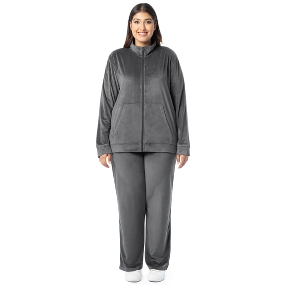 Athletic Works Women's Plus Active Velour Zip-Up Tracksuit Set, 2-Piece Set