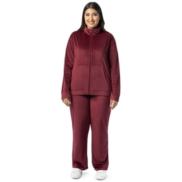 Athletic Works Women's Plus Active Velour Zip-Up Tracksuit Set, 2-Piece Set