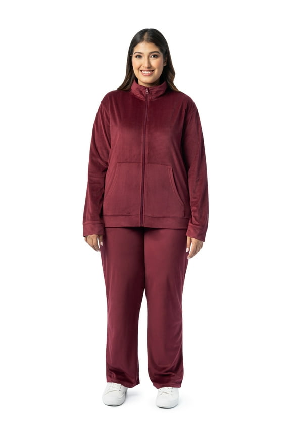 Women's Plus Active Velour Zip-Up Tracksuit Set, 2-Piece Set