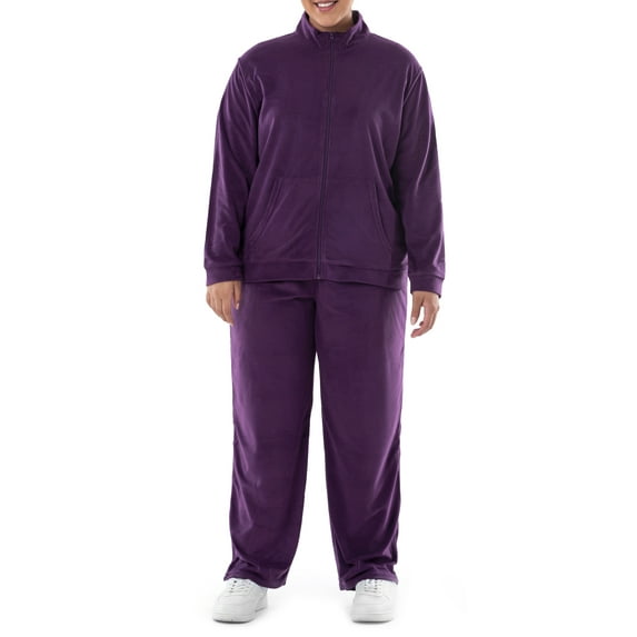 Athletic Works Women's Plus Active Velour Zip-Up Tracksuit Set, 2-Piece Set