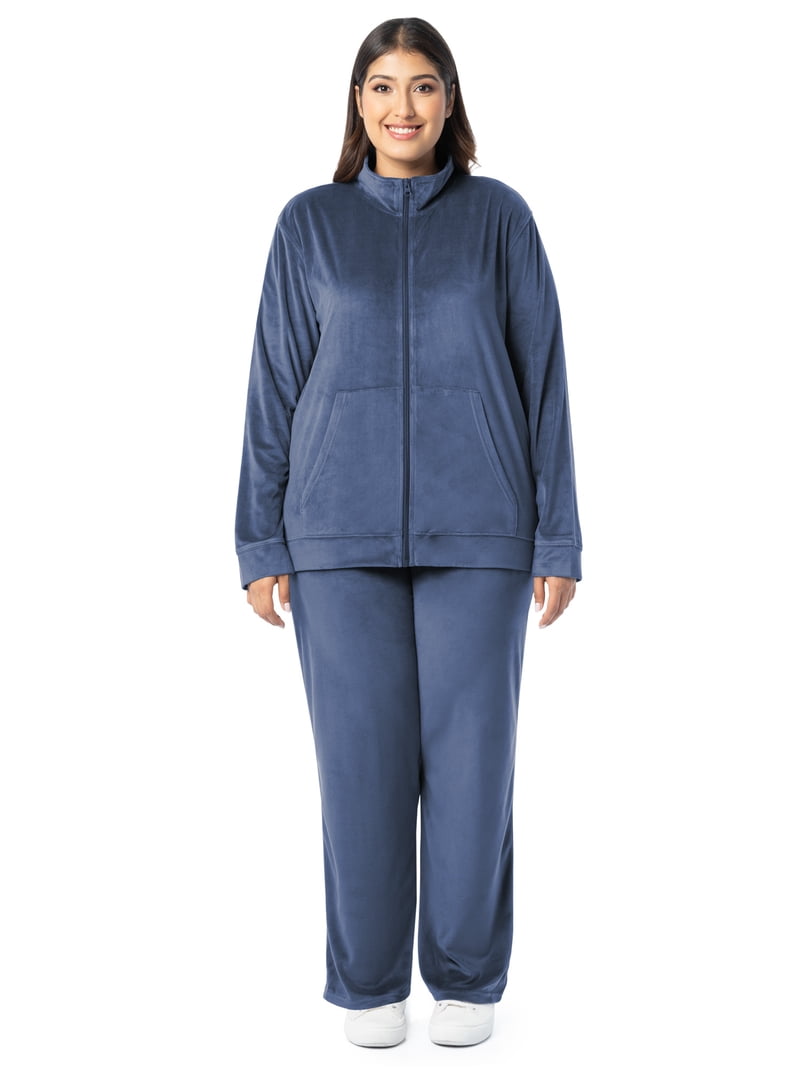 Athletic Works Women's Plus Active Velour Zip-up Jacket and Pant