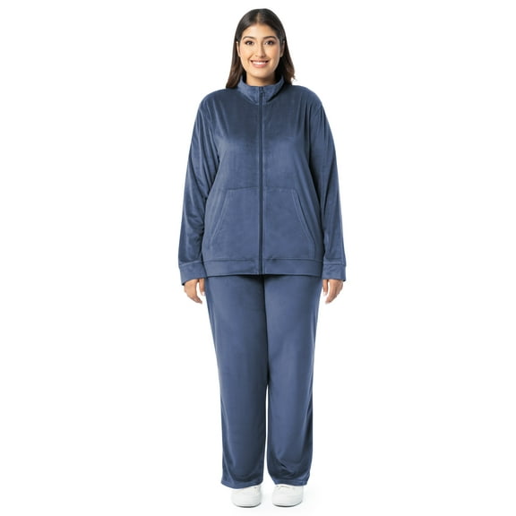 Athletic Works Women's Plus Active Velour Zip-up Jacket and Pant Tracksuit Set, Size 1X-4X