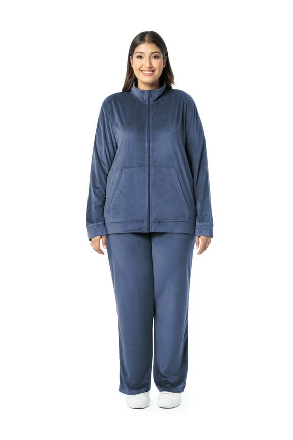Women's Plus Active Velour Zip-up Jacket and Pant Tracksuit Set, Size 1X-4X
