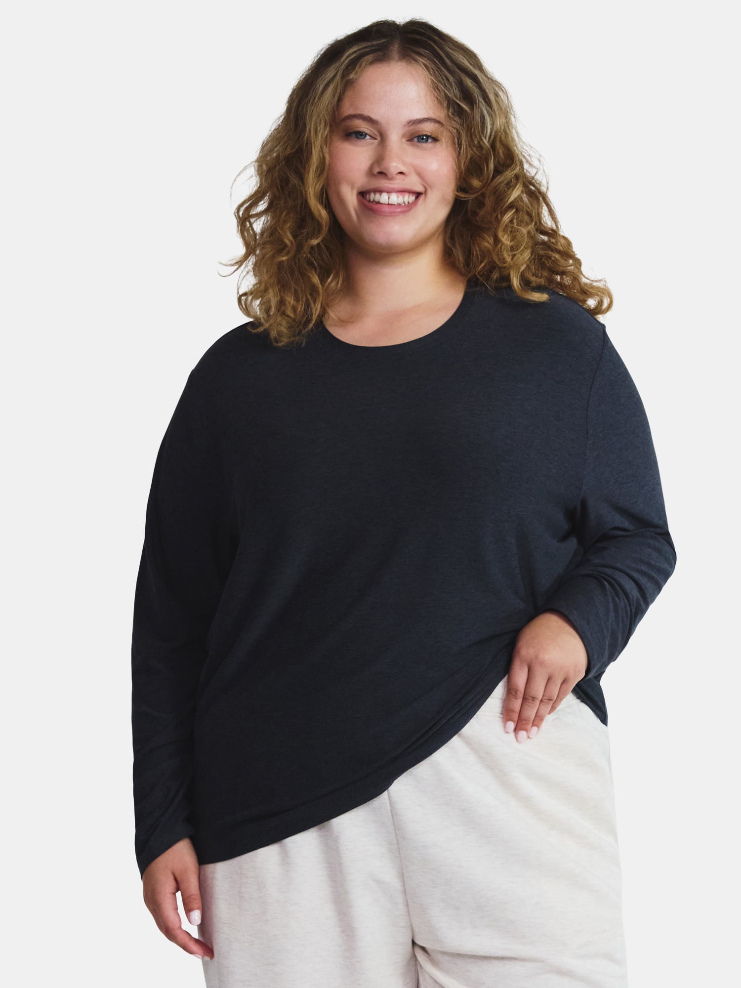Athletic Works Women's and Women's ButterCore Tee with Long Sleeves, Sizes XS-4X