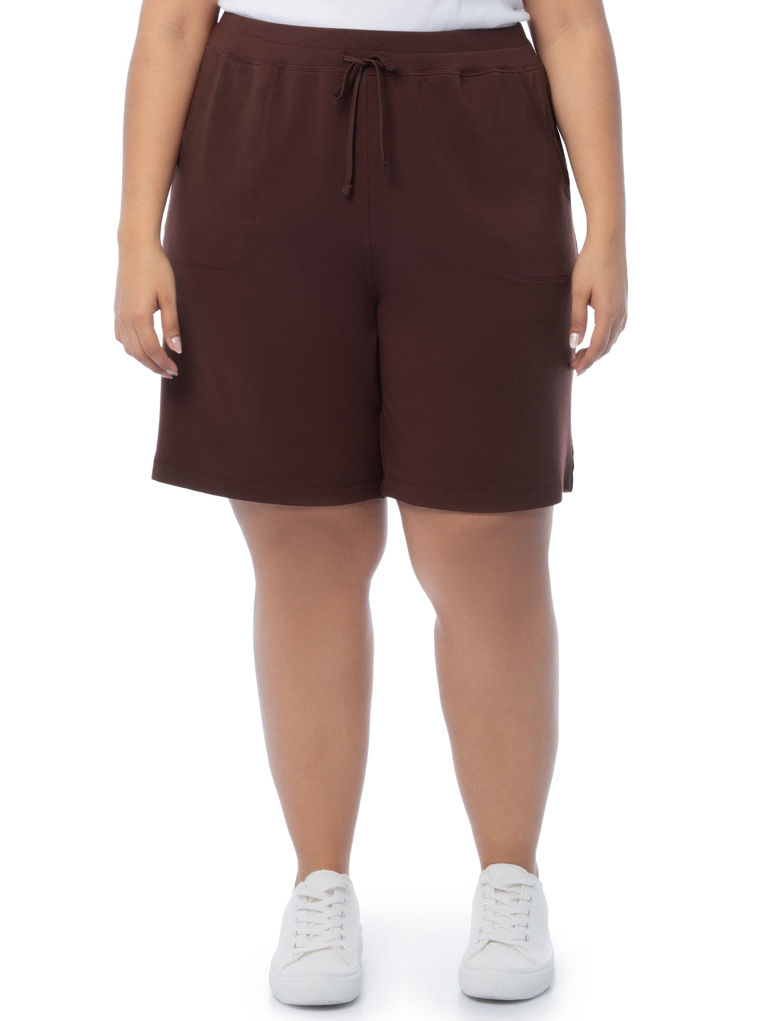 Athletic Works Women's Plus Size 9" French Terry Drawstring Lounge Shorts, Size 1X-5X