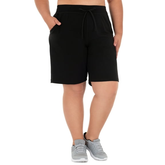 Athletic Works Women's Plus Size 9" French Terry Drawstring Lounge Shorts, Size 1X-5X