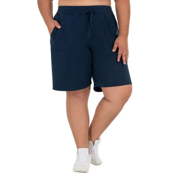 Athletic Works Women's Plus Size 9" French Terry Drawstring Lounge Shorts, Size 1X-5X