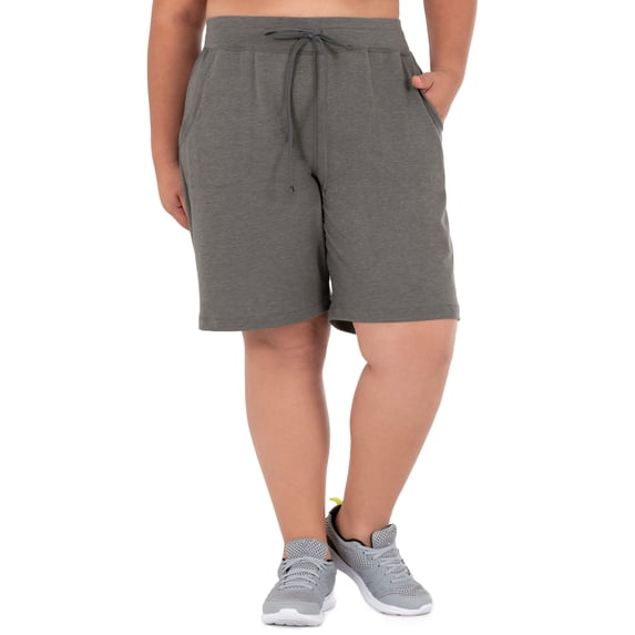 Athletic Works Women's Plus Size 9" French Terry Drawstring Lounge Shorts, Size 1X-5X