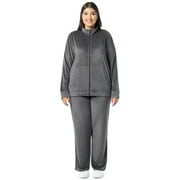 Athletic Works Women's Plus Size Active Velour Zip-Up Tracksuit Set, 2-Piece, Sizes 1X-4X