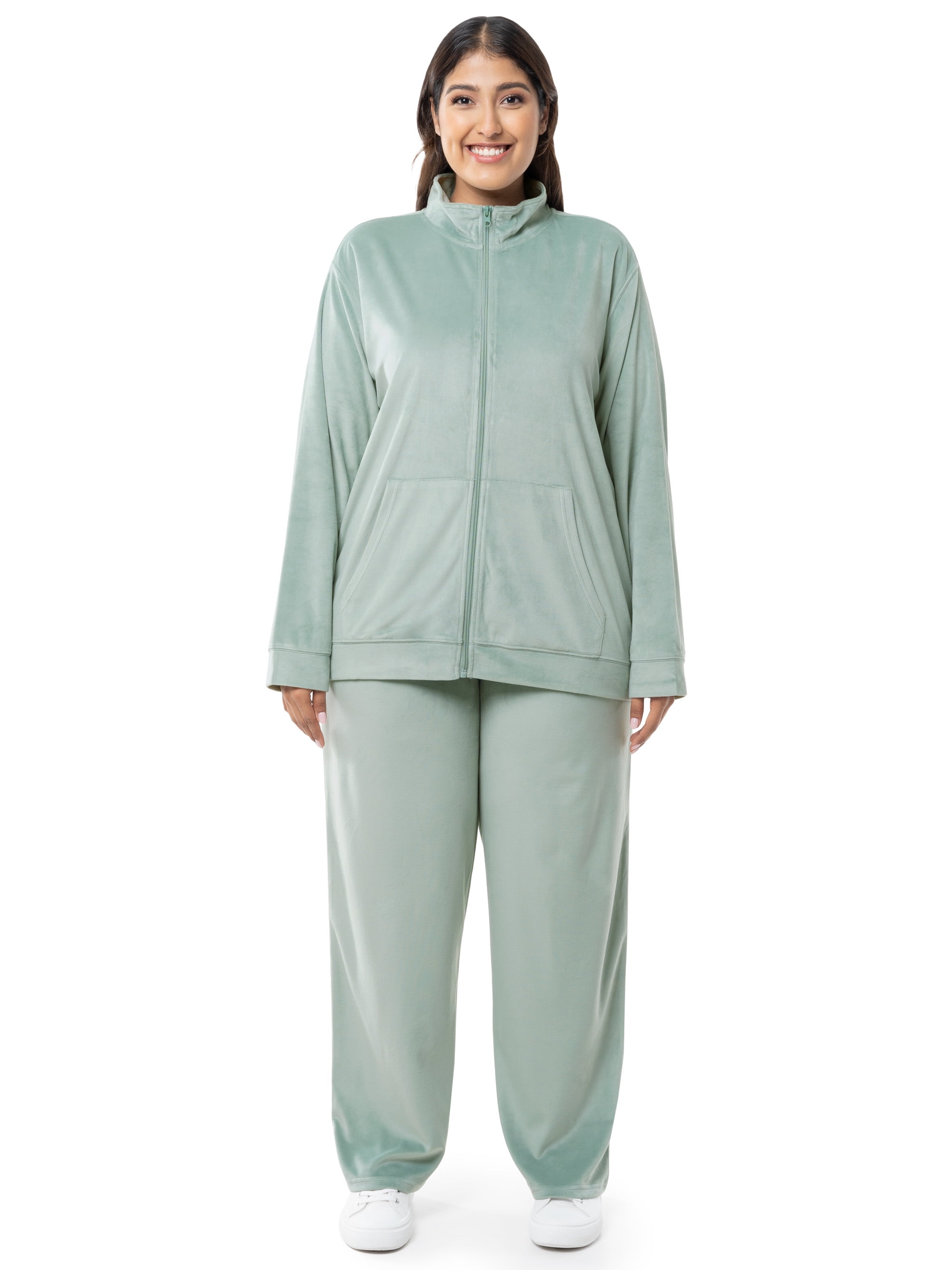 Athletic Works Women's Plus Size Active Velour Zip-Up Tracksuit Set,  2-Piece, Sizes 1X-4X