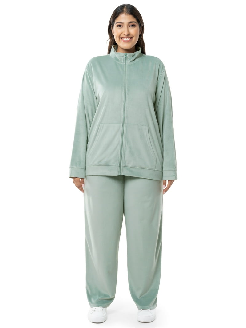 Athletic Works Women's Plus Size Active Velour Zip-Up Tracksuit
