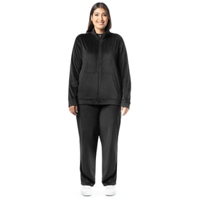 Athletic Works Women's Plus Size Active Velour Zip-Up Tracksuit Set, 2-Piece, Sizes 1X-4X