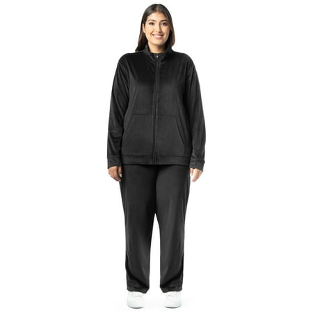 Athletic Works Women's Plus Size Active Velour Zip-Up Tracksuit Set, 2-Piece, Sizes 1X-4X