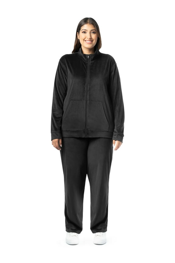 Women's Plus Size Active Velour Zip-Up Tracksuit Set, 2-Piece, Sizes 1X-4X