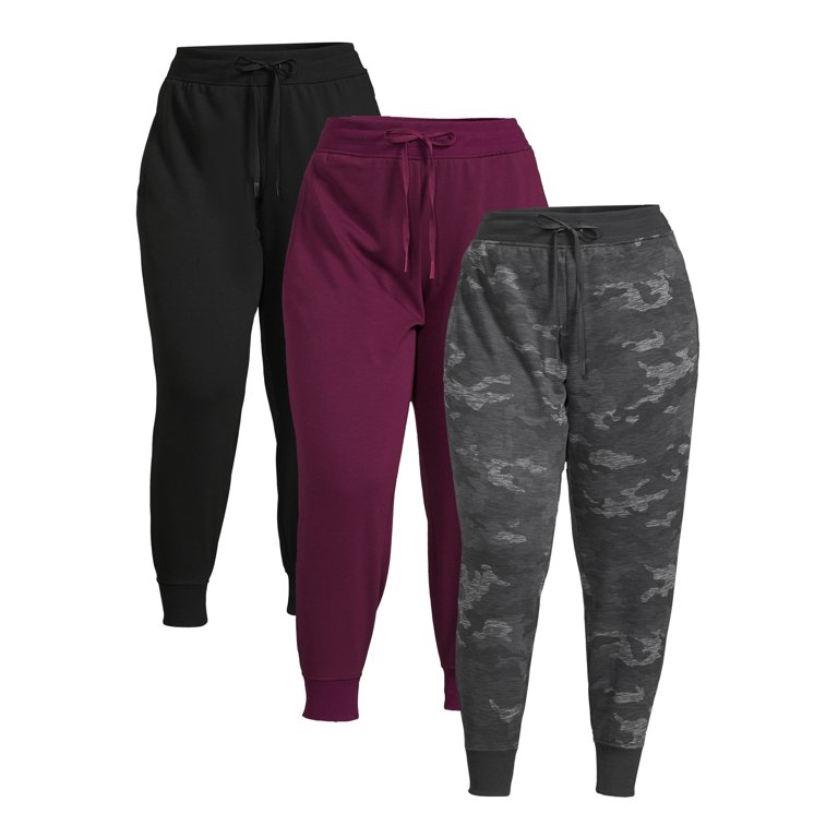 Athletic Works Women's Plus Size Fleece Jogger Pants, 3-Pack 