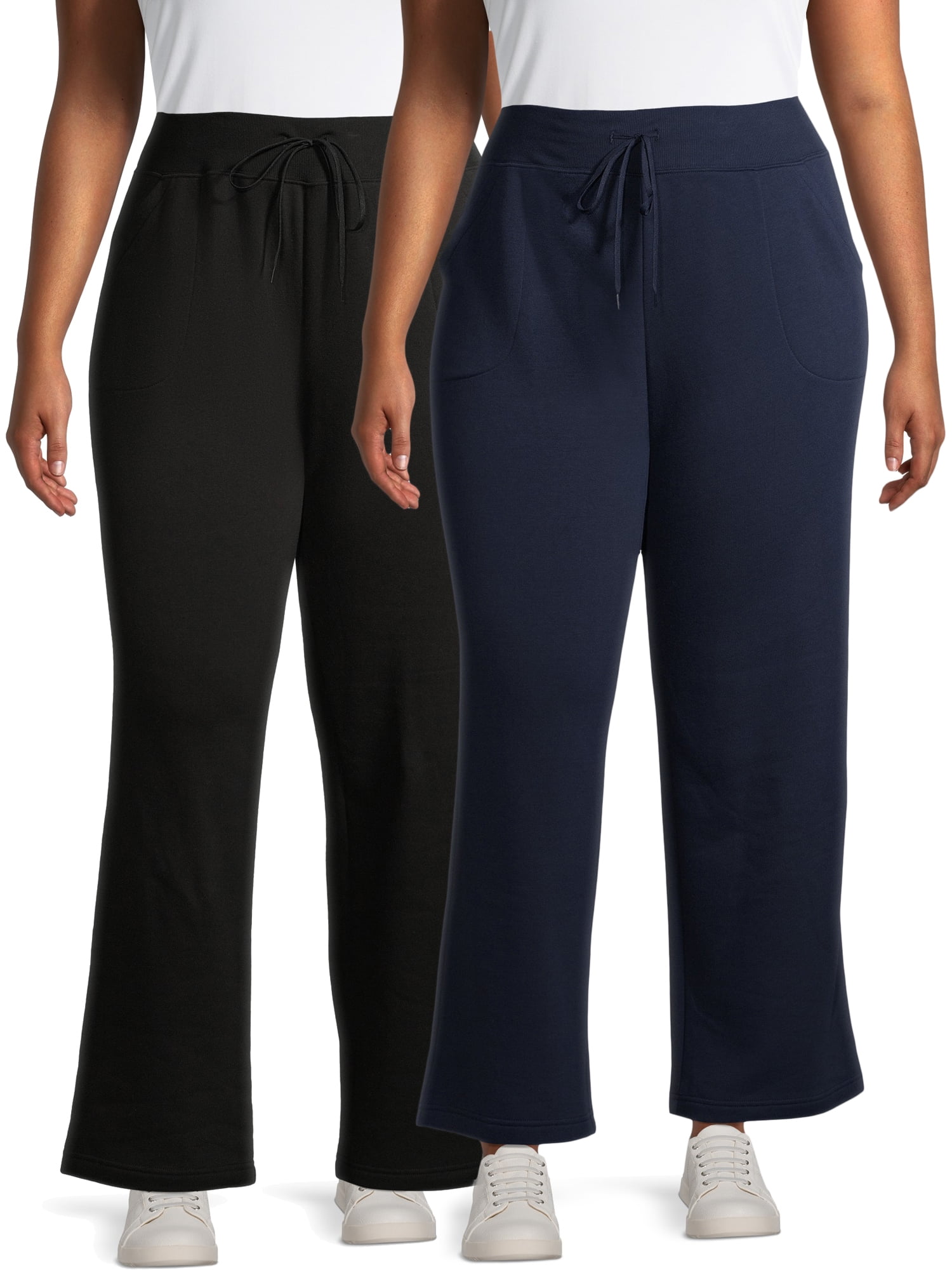 Athletic Works Women's Plus Size Fleece Relaxed Fit Pants, 2Pack