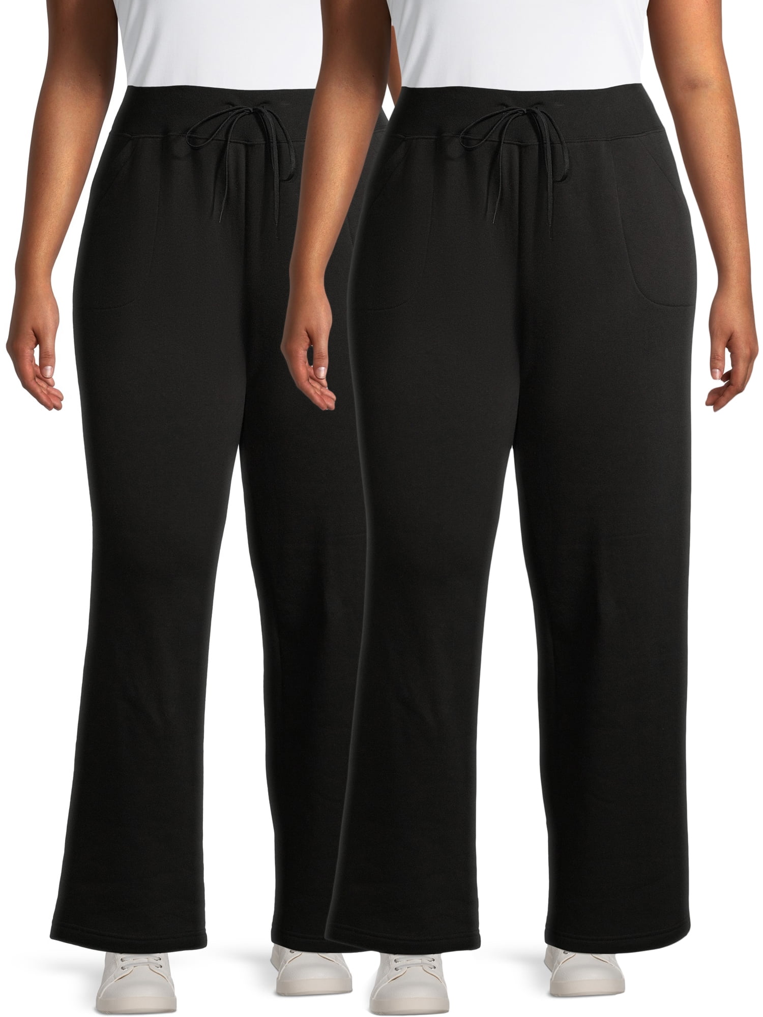 Athletic Works Women's Plus Size Fleece Relaxed Fit Pants, 2-Pack Bundle 