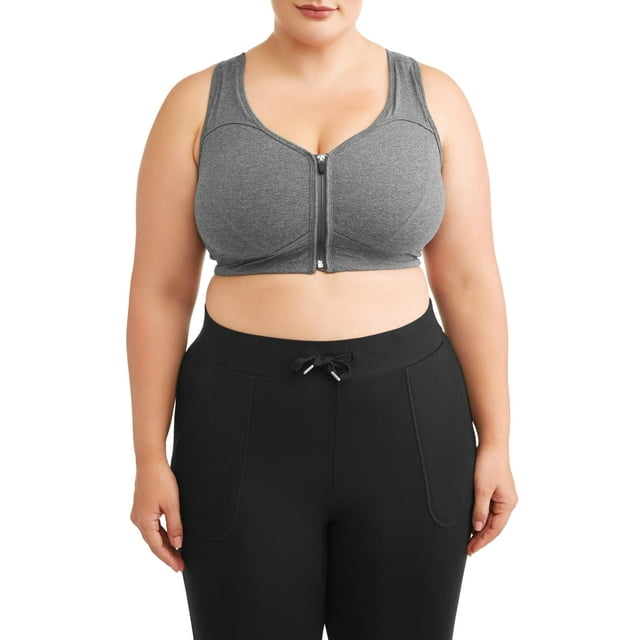 Athletic Works Womens Plus Size Zip Front Sports Bra 