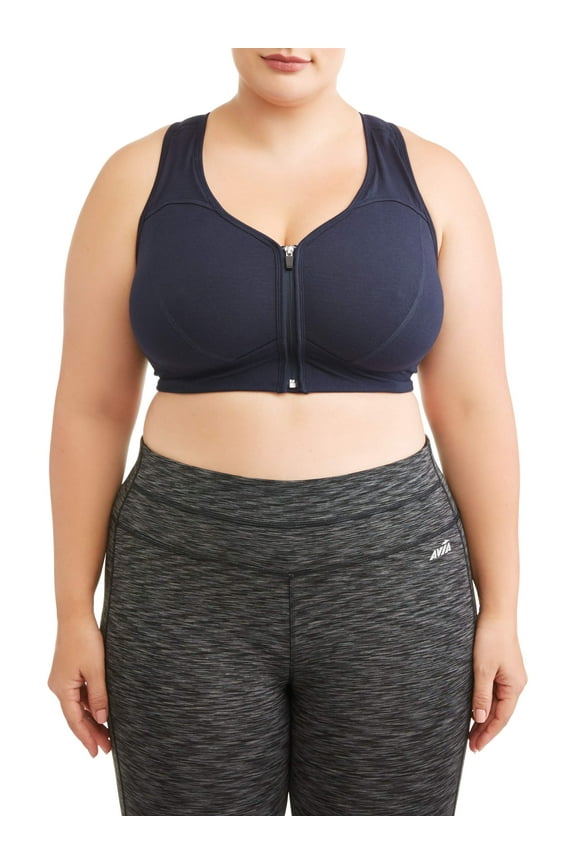 Women's Plus Size Zip Front Sports Bra