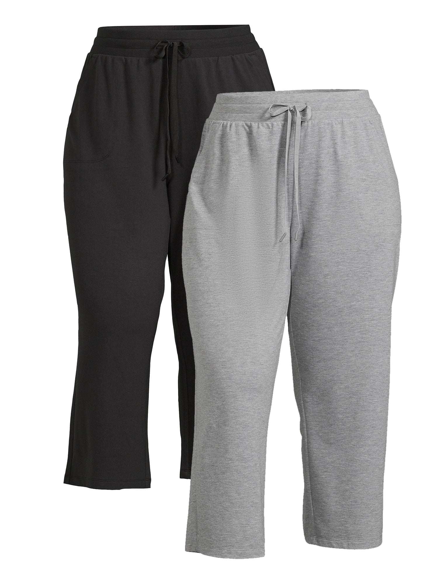 Athletic Works Women's Pull-On Wide Leg Capri Pants, 2-Pack