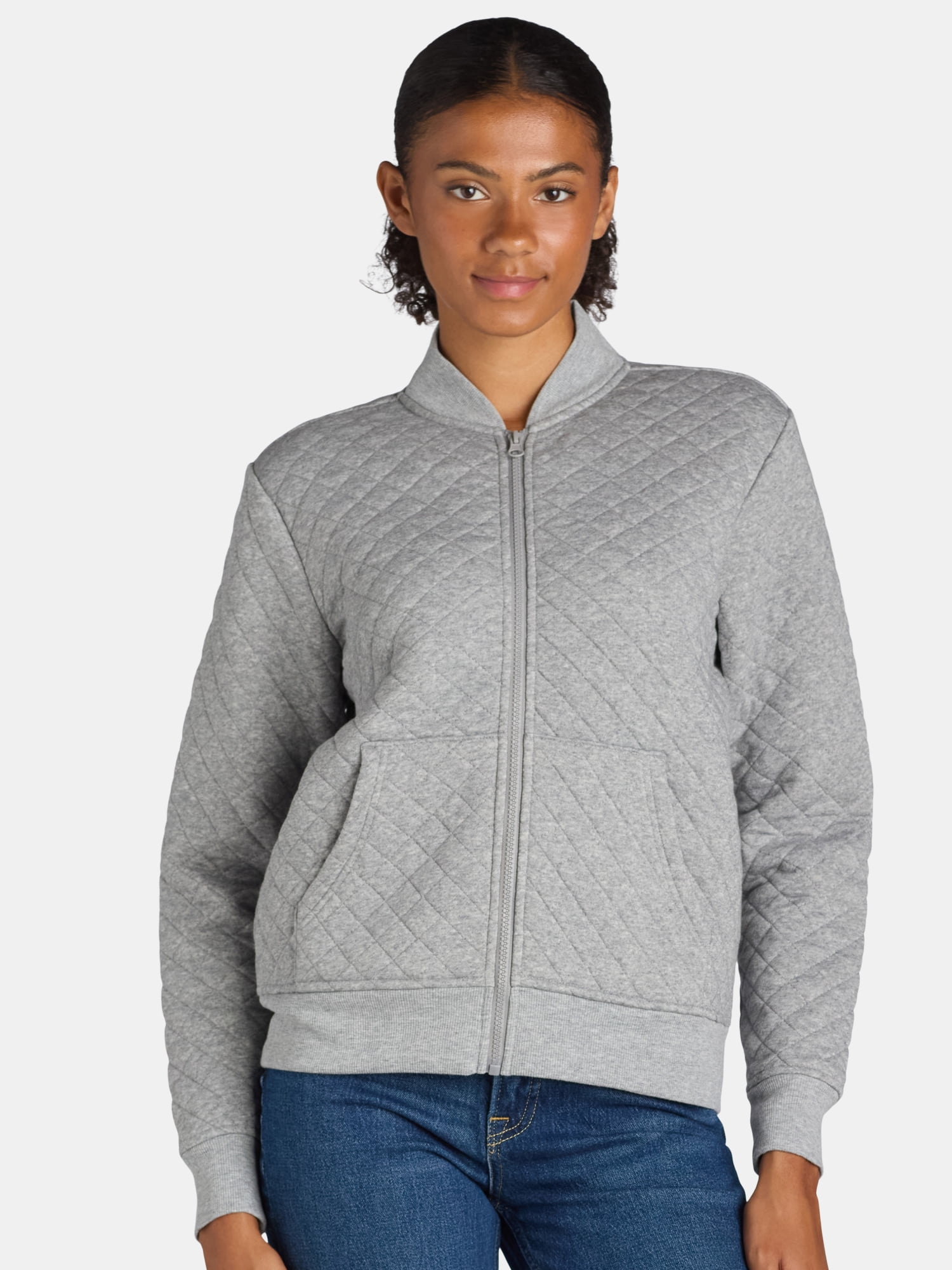 Athletic Works Women's Quilted Rib Full Zipper Jacket - Walmart.com